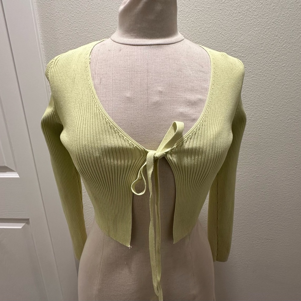 Lime Green Tie-Front Sweater
